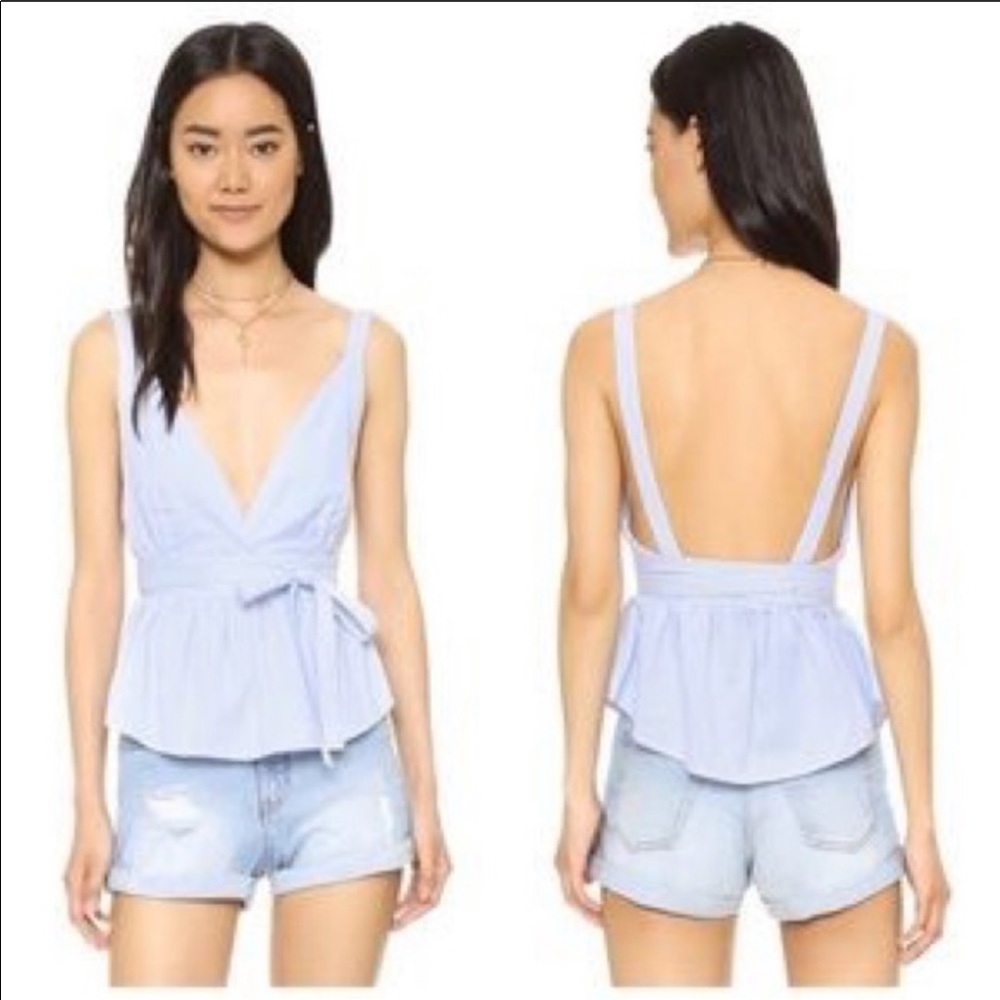 Free People Benji Stripe Tie Waist Peplum Tank
